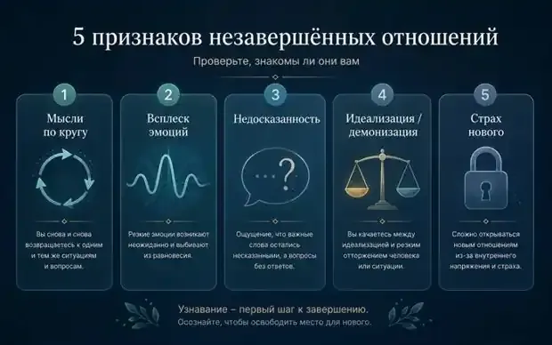 признаки незавершённых отношений — навязчивые мысли эмоциональная реакция недосказанность