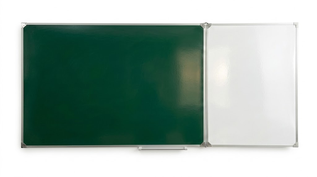 Двухэлементная правая магнитная мело-маркерная эмалированная школьная доска (зеленая/белая) 2250х1000