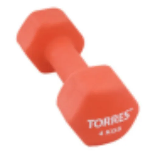 Гантель "TORRES". Металл в неопреновой оболочке, форма шестигранник, красный
4 кг.