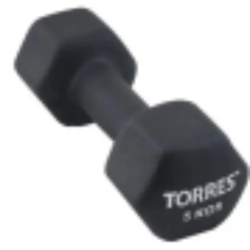 Гантель "TORRES". Металл в неопреновой оболочке, форма шестигранник, черный
5 кг.