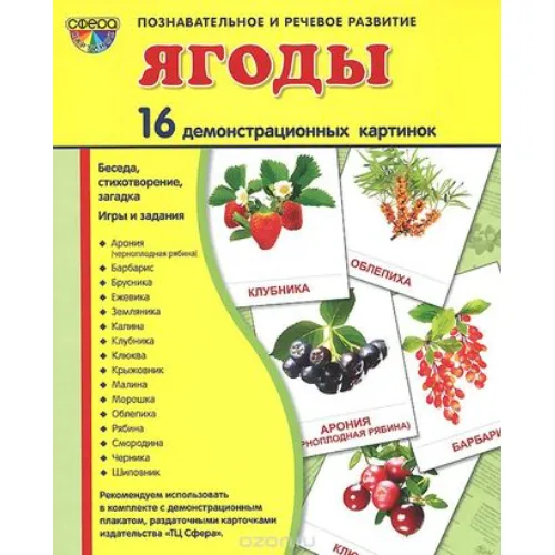 Демонстрационные карточки "Ягоды" (размер большой,16 штук)