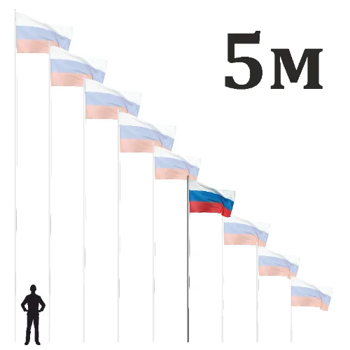 Флагшток 5 м, стационарный, алюминий, с открытым механизмом поднятия