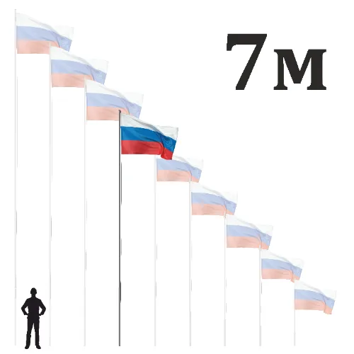 Флагшток 7 м. стационарный, нержавеющая сталь, с открытым механизмом поднятия