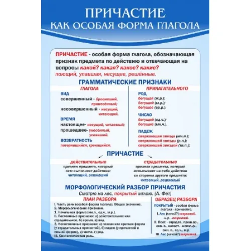 Стенд "Причастие как особая форма глагола"