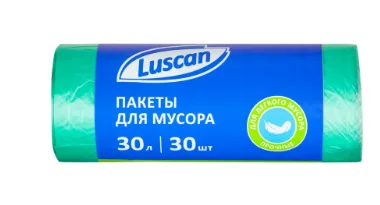 Мешки для мусора Luscan 30 л зеленые (ПНД 10 мкм, 30 штук в рулоне)