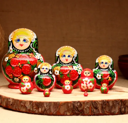 Матрёшка «Белые цветы», синее платье, 10 кукольная, 12 см