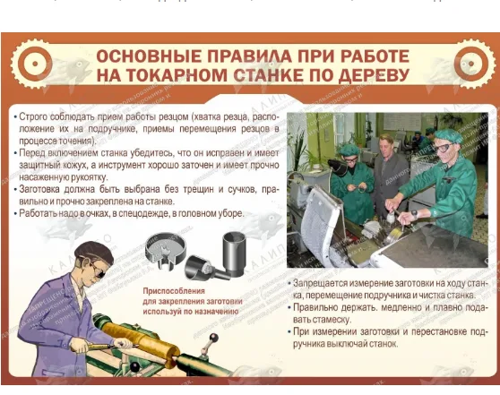 Стенд "Основные правила при работе на токарном станке по дереву"