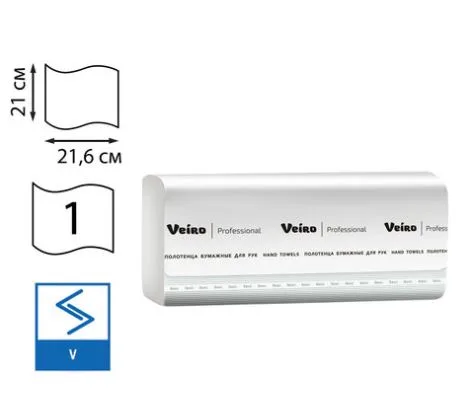 Полотенца бумажные листовые veiro professional basic kv104 v-сложение 1-слойные белые 250 листов