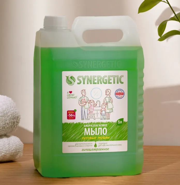 Жидкое мыло для рук и тела Луговые травы SYNERGETIC, 5 л