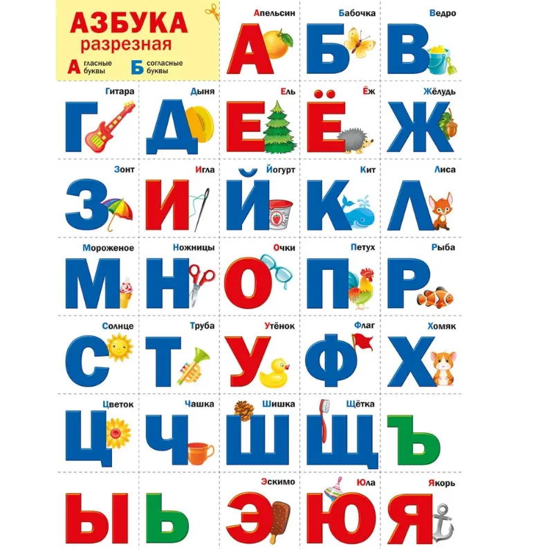Обучающий плакат "Разрезная азбука", А2, 44х60 см, Картон