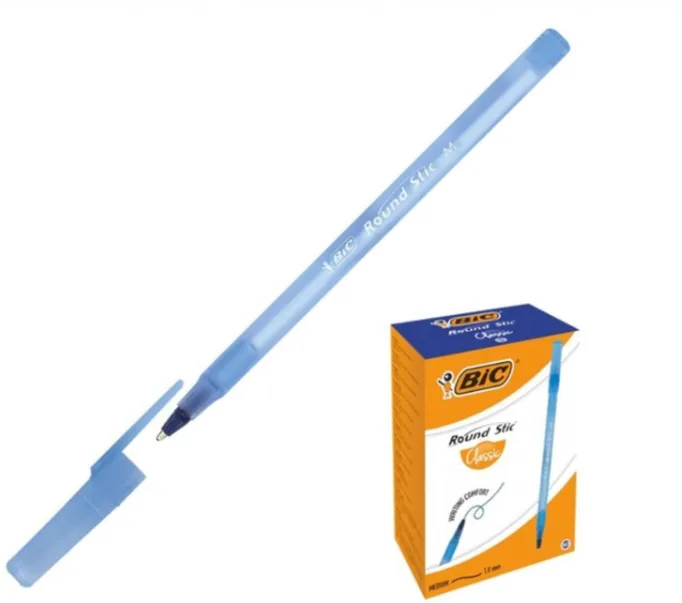 Ручка шариковая BIC Round Stic Classic, среднее письмо, чернила синие, одноразовая, тонированный голубой корпус