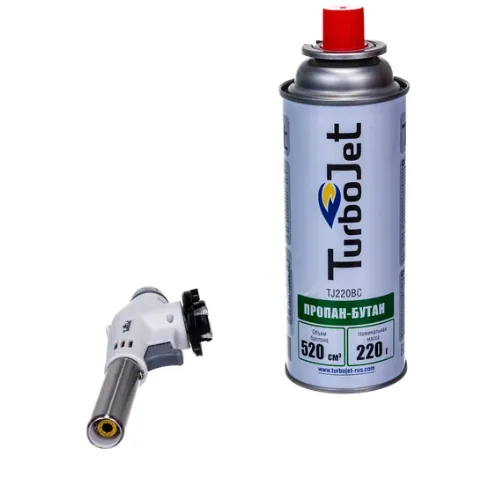 Горелка с пьезоподжигом TJ74 + газовый баллон TJ220 Turbojet TJ723-B