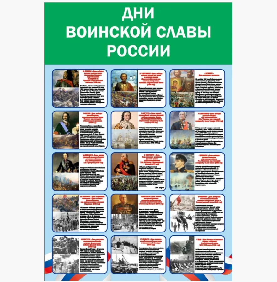 Стенд Дни Воинской Славы России 1000 х 1500 пластик 3мм