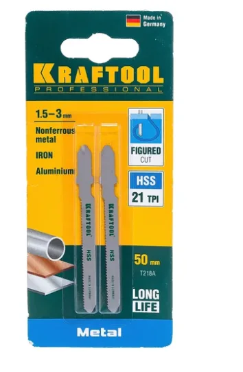 Полотна для лобзика KRAFTOOL по металлу Bi-Met, EU-хвост., шаг 1.2мм, 50 мм, 2 шт.