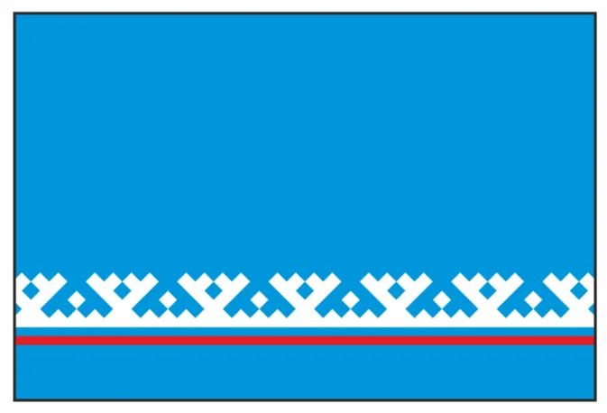 Флаг ЯНАО, 1,14х1,7м, двойной атлас, карман 5 см сверху