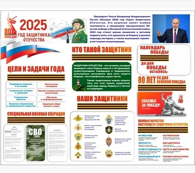 Стенд "2025- Год Защитника Отечества" 1500 х 1000 пластик 3мм, карман А4-1шт