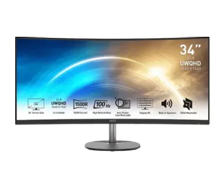 34" Монитор MSI Pro MP341CQ, 3440x1440, VA, 100Гц, 2хHDMI, 1хDP, изогнутый, черный