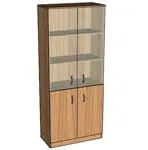Шкаф с полками закрытый, 4 дверки, стекло 802х414х1966 Цвет: бук светлый
