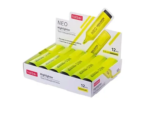Текстовыделитель Hatber NEO Желтый 12шт.