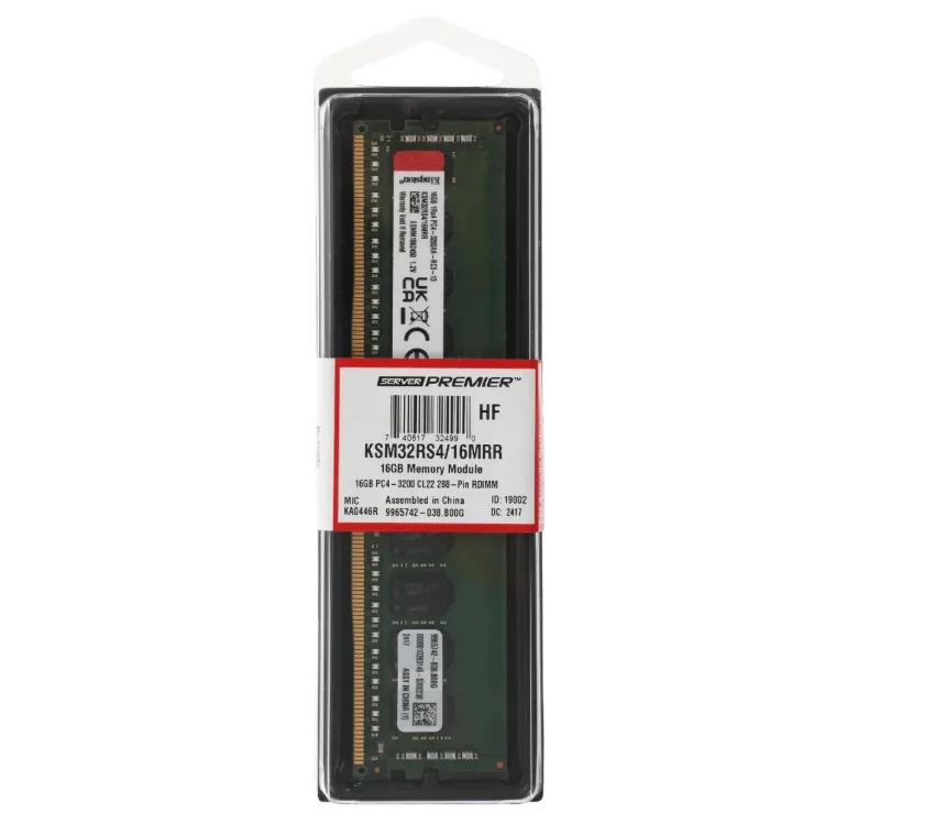 Память DDR4 Kingston Server Premier KSM32RS4/16MRR 16ГБ DIMM, ECC, registered, PC4-25600, CL22, 3200МГц