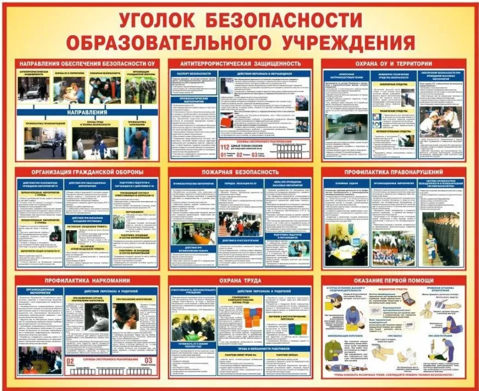 Стенд Уголок безопасности образовательного учреждения пластик 3 мм размер 1100 х 900 мм