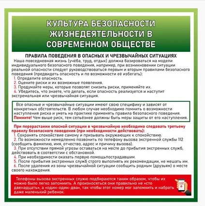 Стенд Культура безопасности жизнедеятельности в современном обществе 1000 х 1000 пластик 3мм