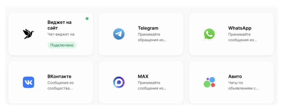 Карточка открывает настройки выбранного канала.