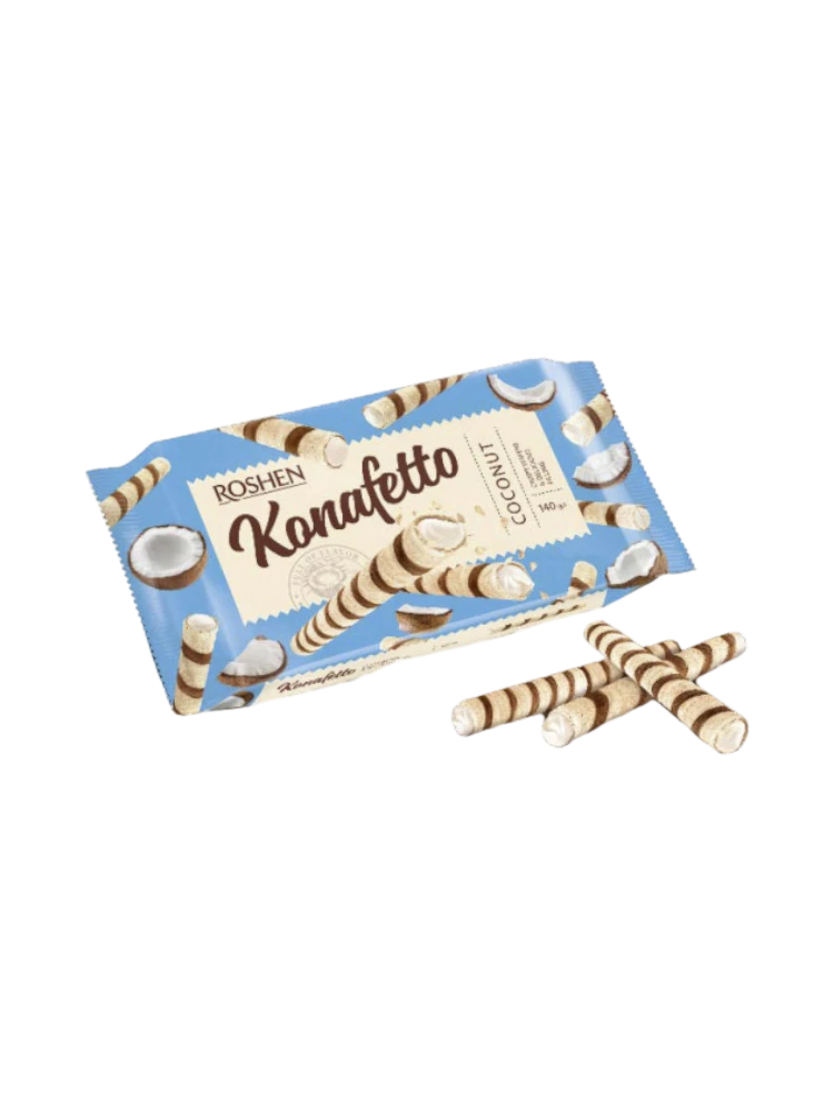 Вафельные трубочки Konafetto с кокосовой начинкой 140г /15шт