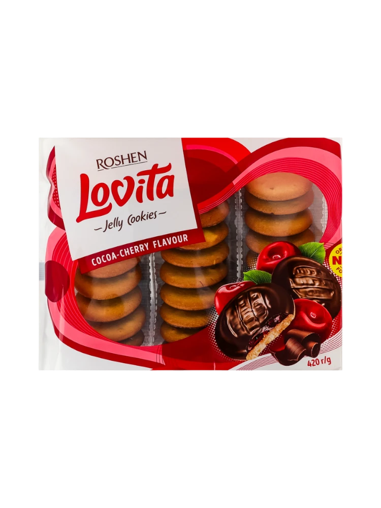 Lovita Jelly Cookies с какао и начинкой со вкусом вишни 420гр /7шт