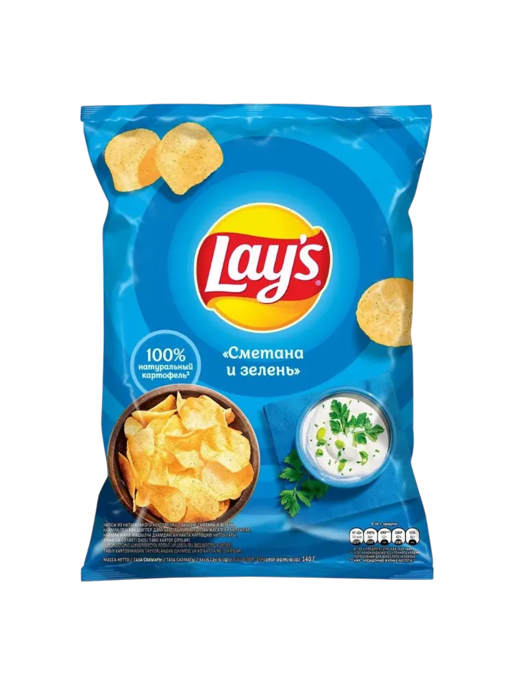 ЧИПСЫ LAYS СМЕТАНА ЗЕЛЕНЬ 140Г 