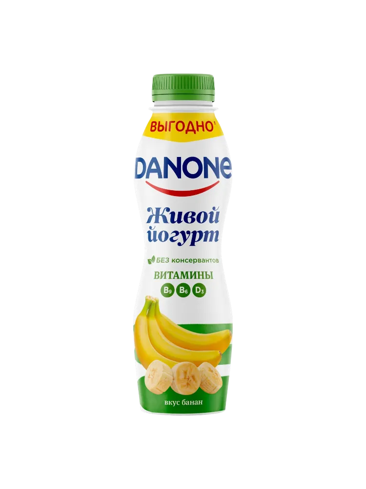 ЙОГУРТ ДАНОН ПИТЬЕВОЙ СО ВКУСОМ БАНАНА 1,3% 850Г - фото 1
