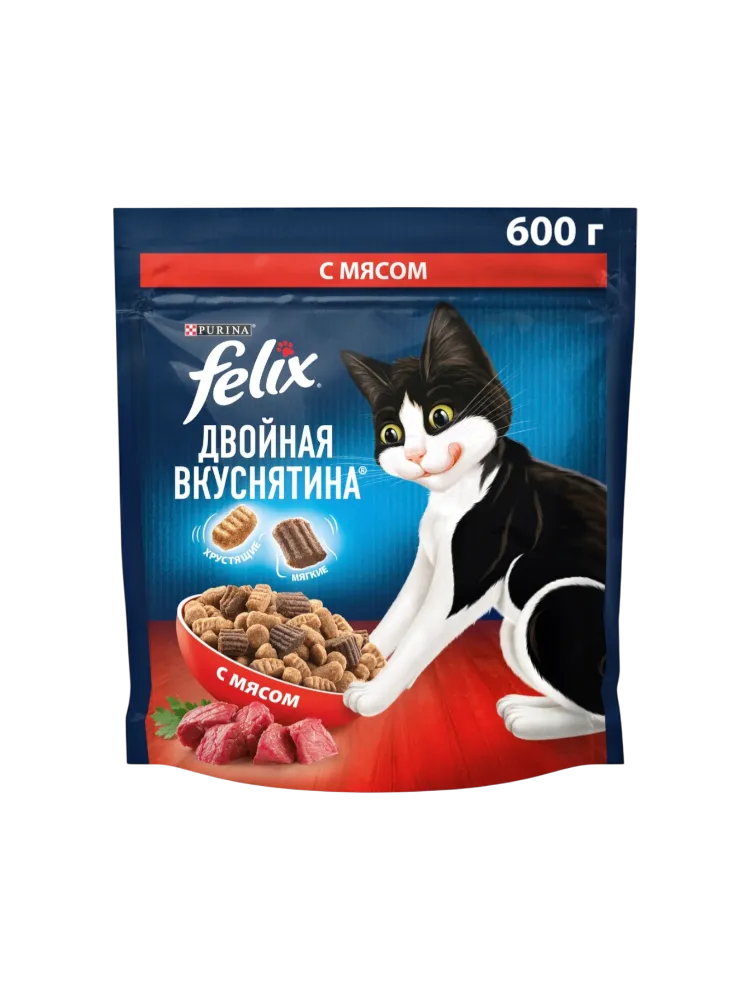 Felix Двойная вкуснятина для взрослых кошек мясо 0.6 кг