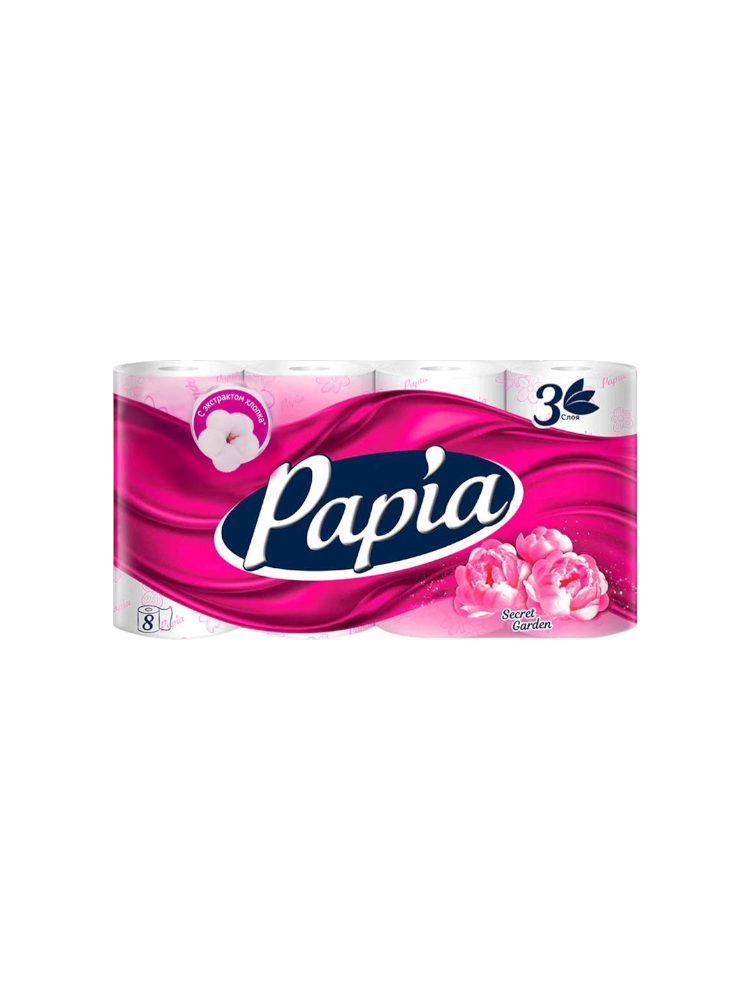 ТУАЛЕТ БУМАГА PAPIA 8РУЛ SECRET GARDEN 3СЛ WR