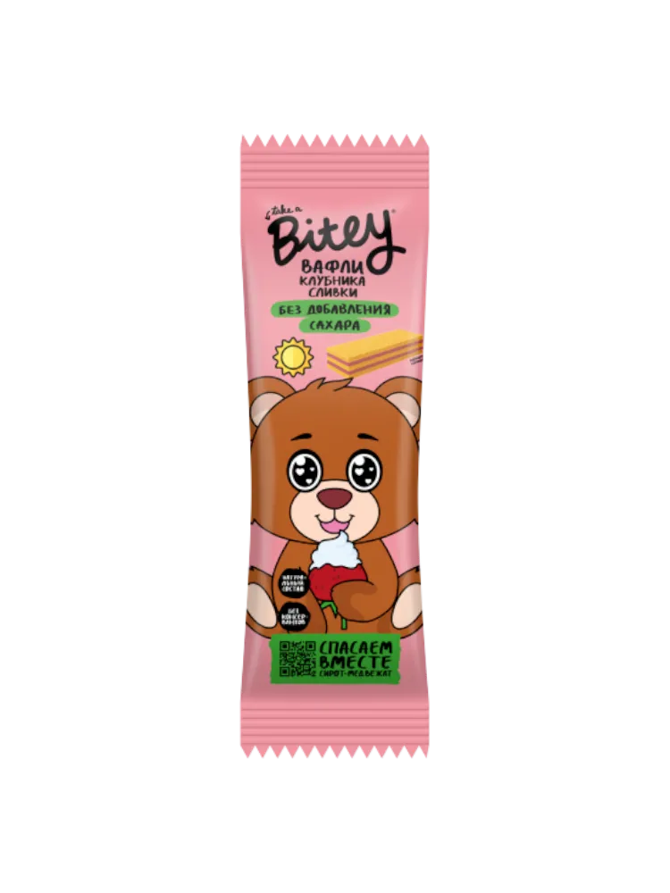 ВАФЛИ BITEY КЛУБНИКА-СЛИВКИ 15Г