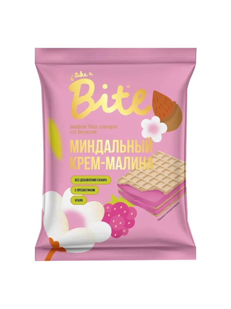 ВАФЛИ BITE ЦВЕТОЧНЫЕ МАЛИНА-МИНДАЛЬНЫЙ КРЕМ 30Г