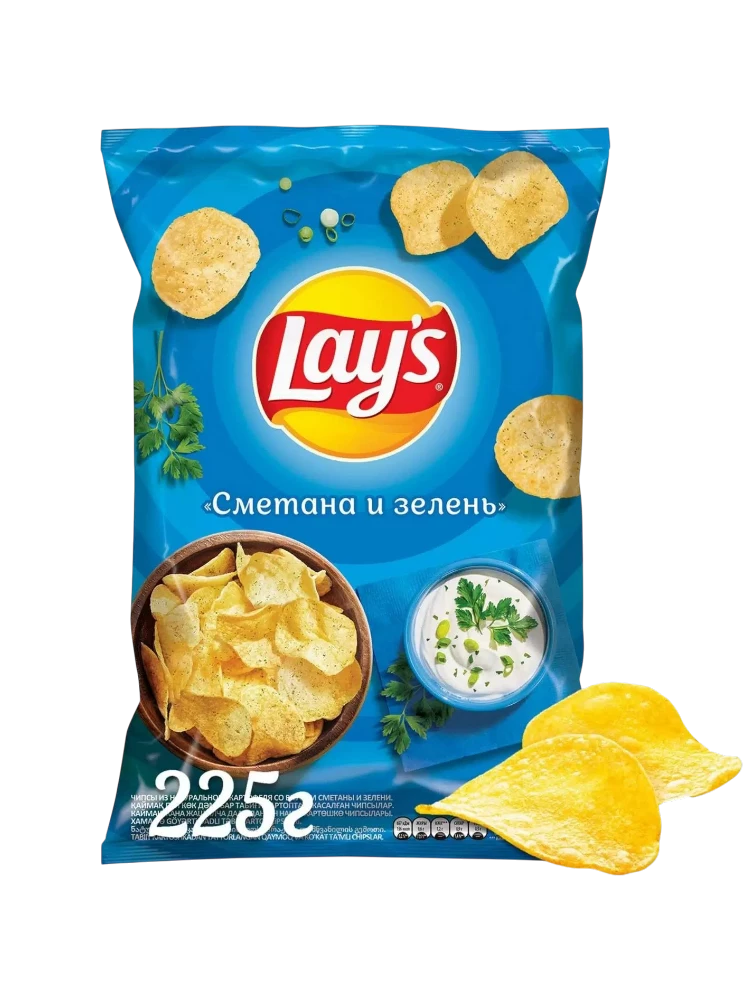 ЧИПСЫ LAYS 225Г СМЕТАНА/ЗЕЛЕНЬ