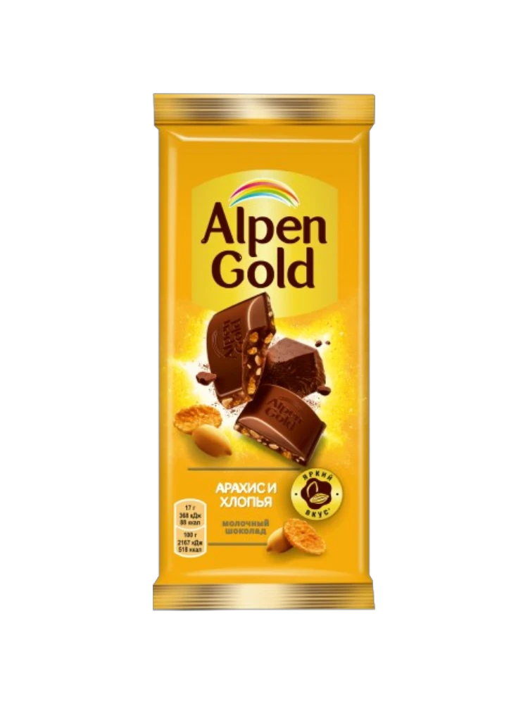 ШОК ALPEN GOLD 90Г АРАХИС С КУКУРУЗНЫМИ ХЛОПЬЯМИ 