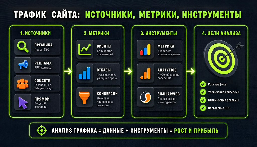Инфографика: трафик сайта — источники, метрики, инструменты