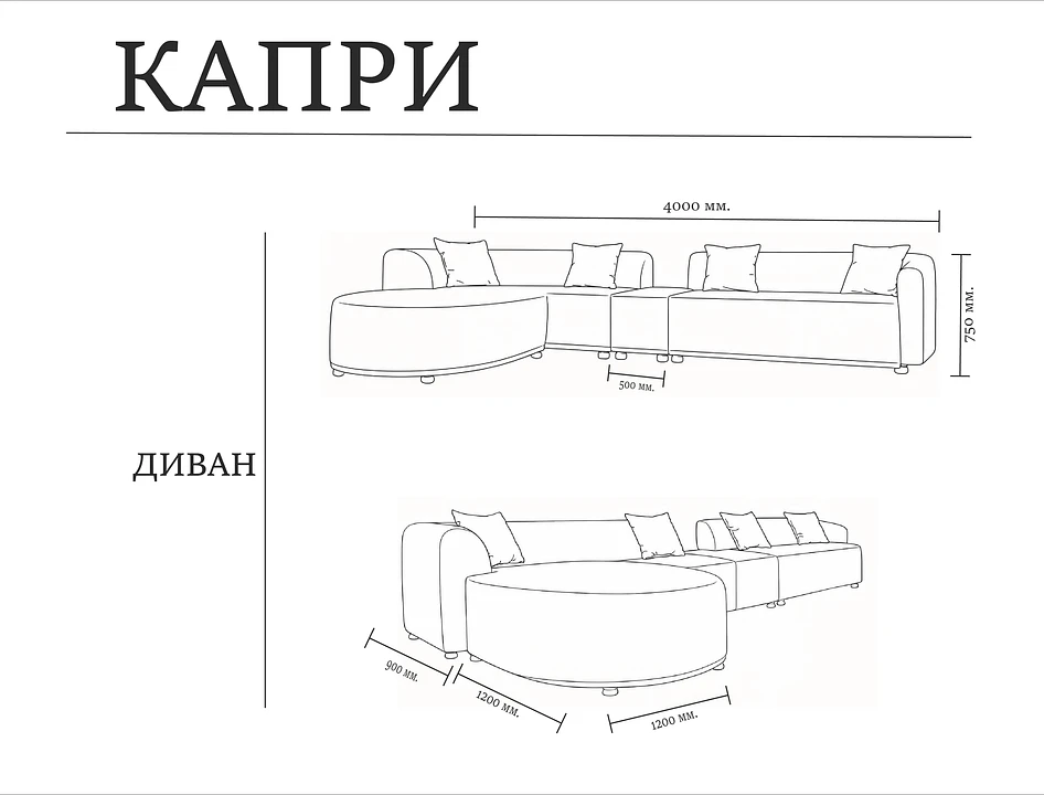 Размеры модели Капри – Оkki мебель