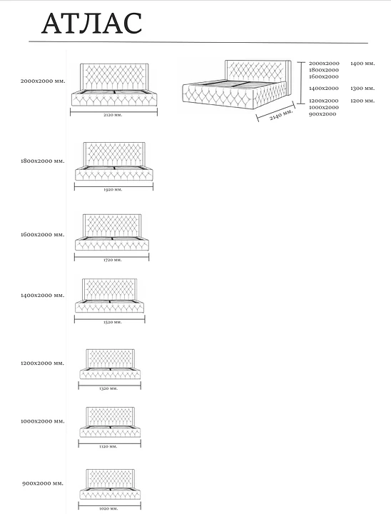 Размеры модели Атлас – Оkki мебель