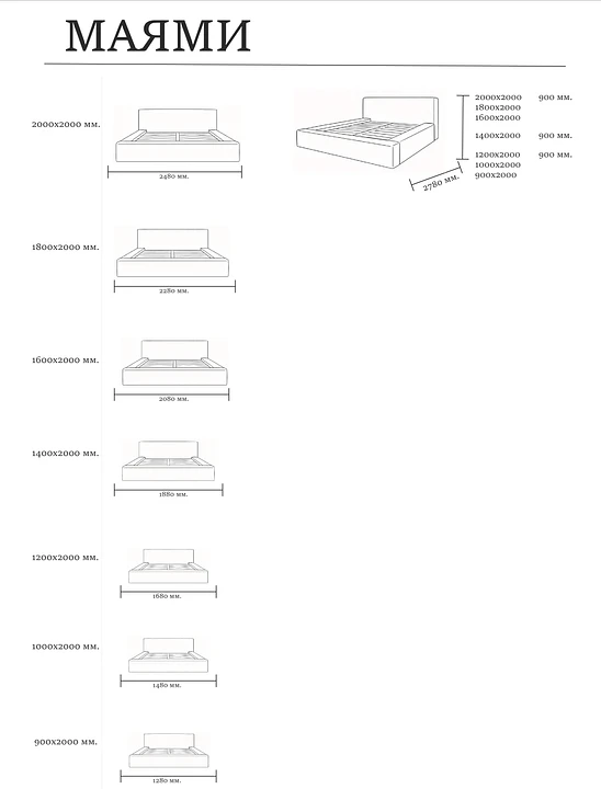 Размеры модели Маями – Оkki мебель