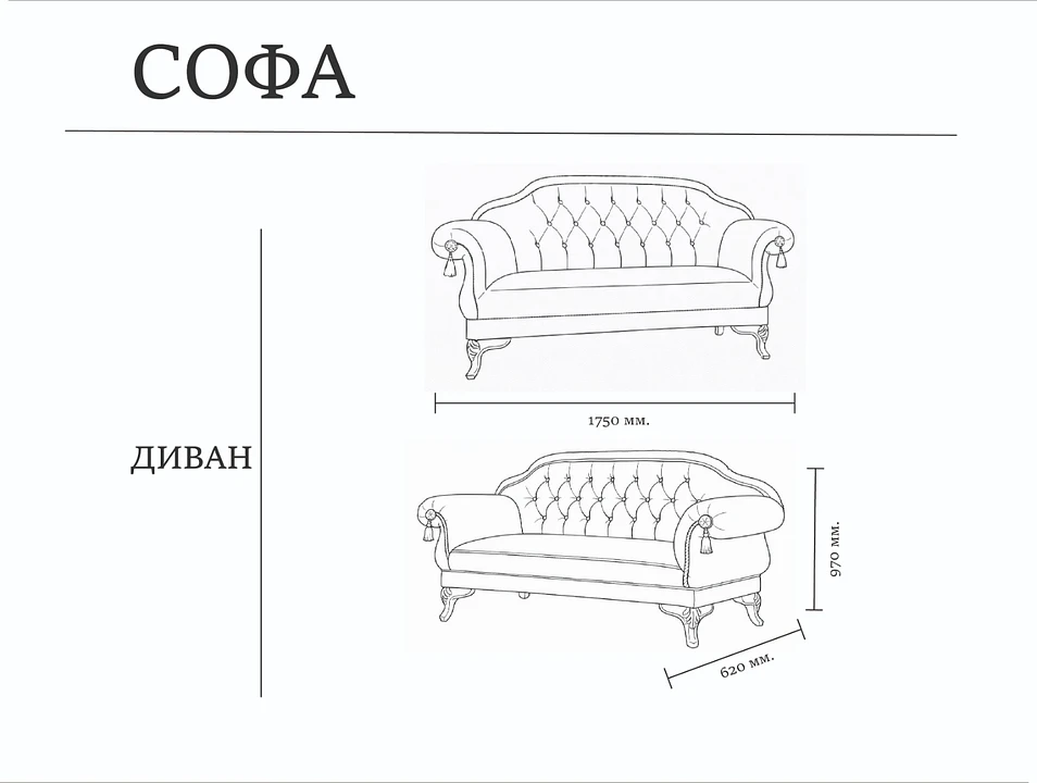 Размеры модели Софа – Оkki мебель